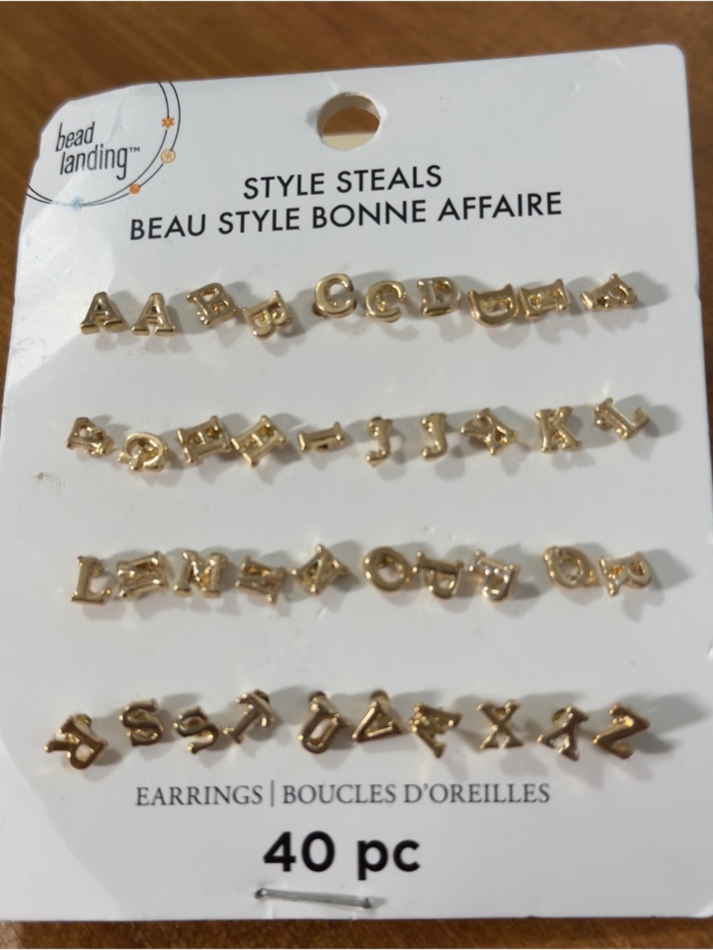 NEW Bead Landing Gold Alphabet Letter Stud Earrings Set
